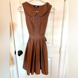 Cute and Sexy Dusty Brown Pleated Dress with Sheer Panels